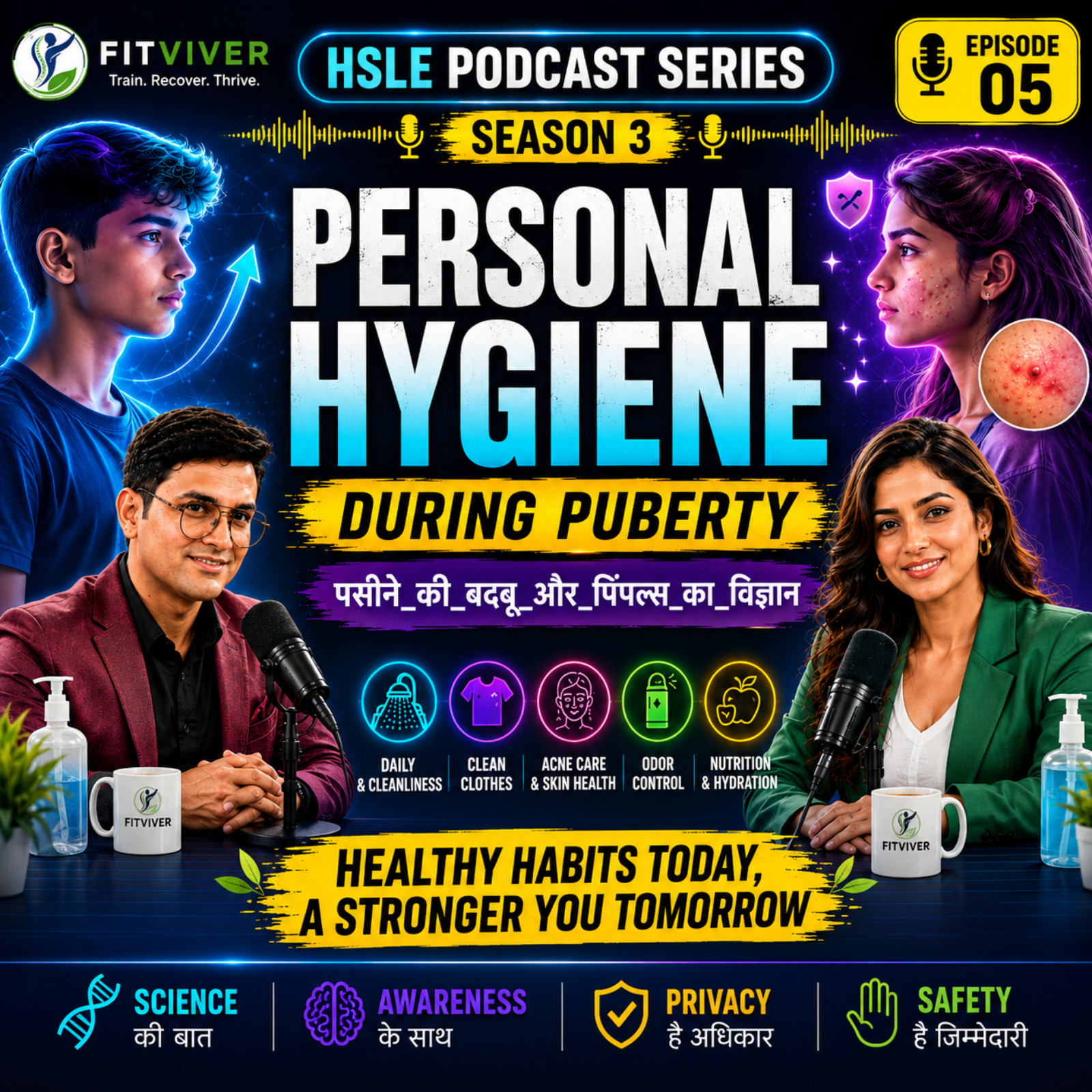 **PERSONAL HYGIENE DURING PUBERTY 🧼 | पसीने की बदबू और पिंपल्स का विज्ञान | HSLE Podcast S3 E5**