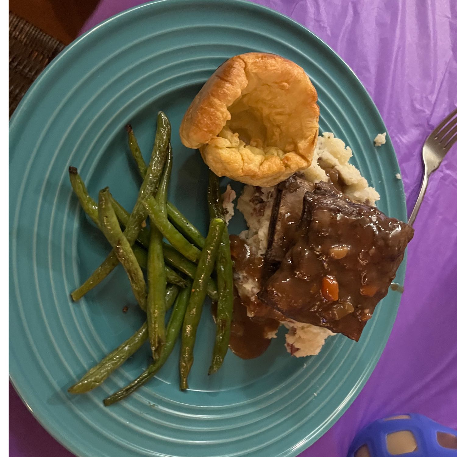 Beef short ribs, French onion soup, and Yorkshire pudding