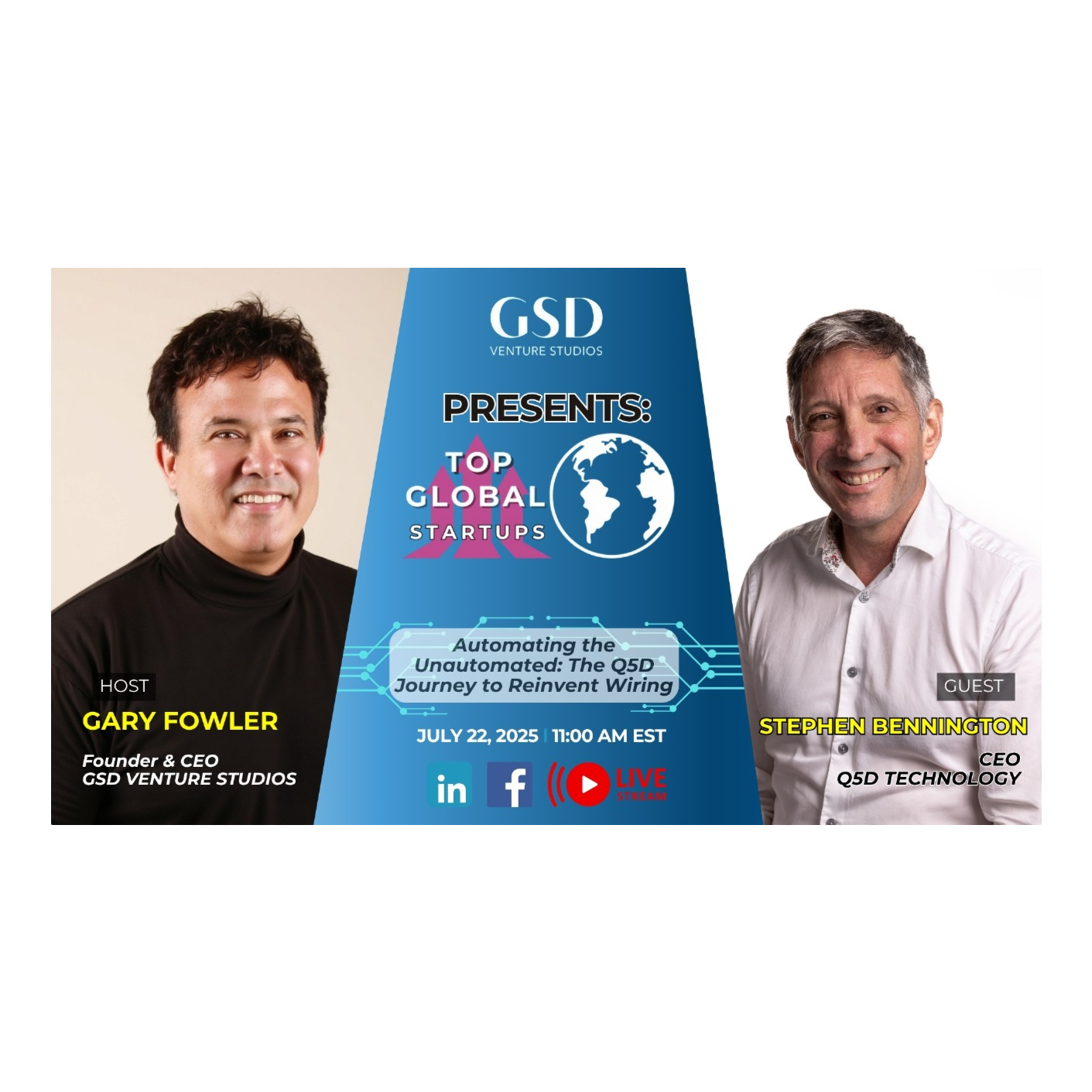 Top Global Startups: Automating the Unautomated: The Q5D Journey to Reinvent Wiring with Stephen Bennington episode artwork