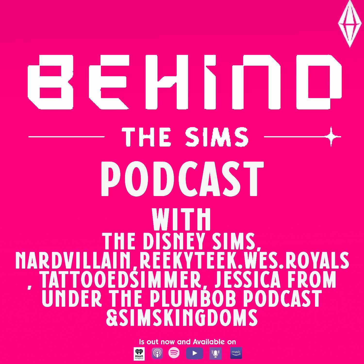 Behind the Sims Summit Podcast with: The Disney Sims, Nardvillain, Reekyteek. Wes.Royals, Tattooedsimmer, Jessica from Under The Plumbob Podcast & Simskingdoms episode artwork