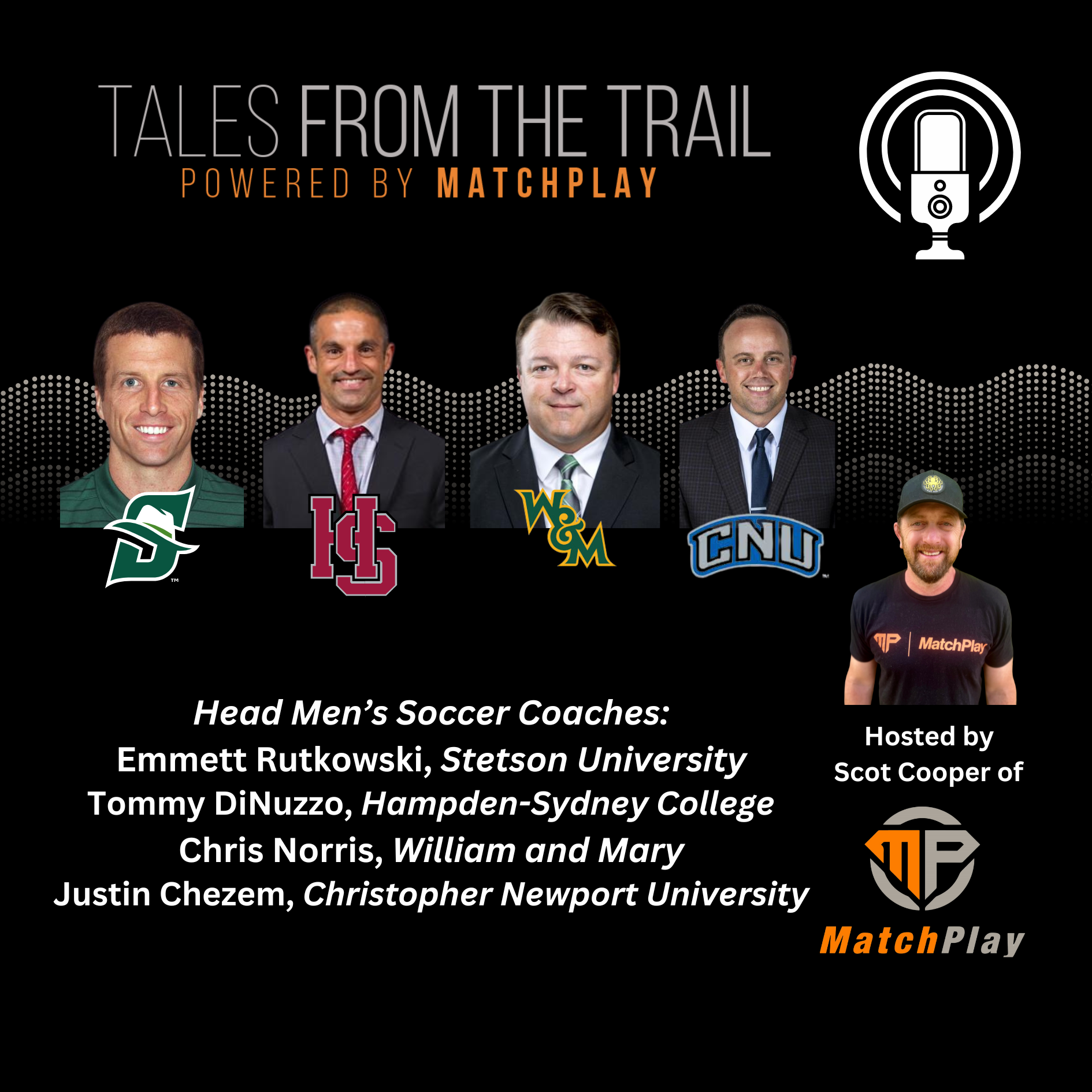 127. Head Soccer Coaches: Emmett Rutkowski, Stetson, Tommy DiNuzzo, Hampden-Sydney, Chris Norris, William & Mary, Justin Chezem Christopher Newport
