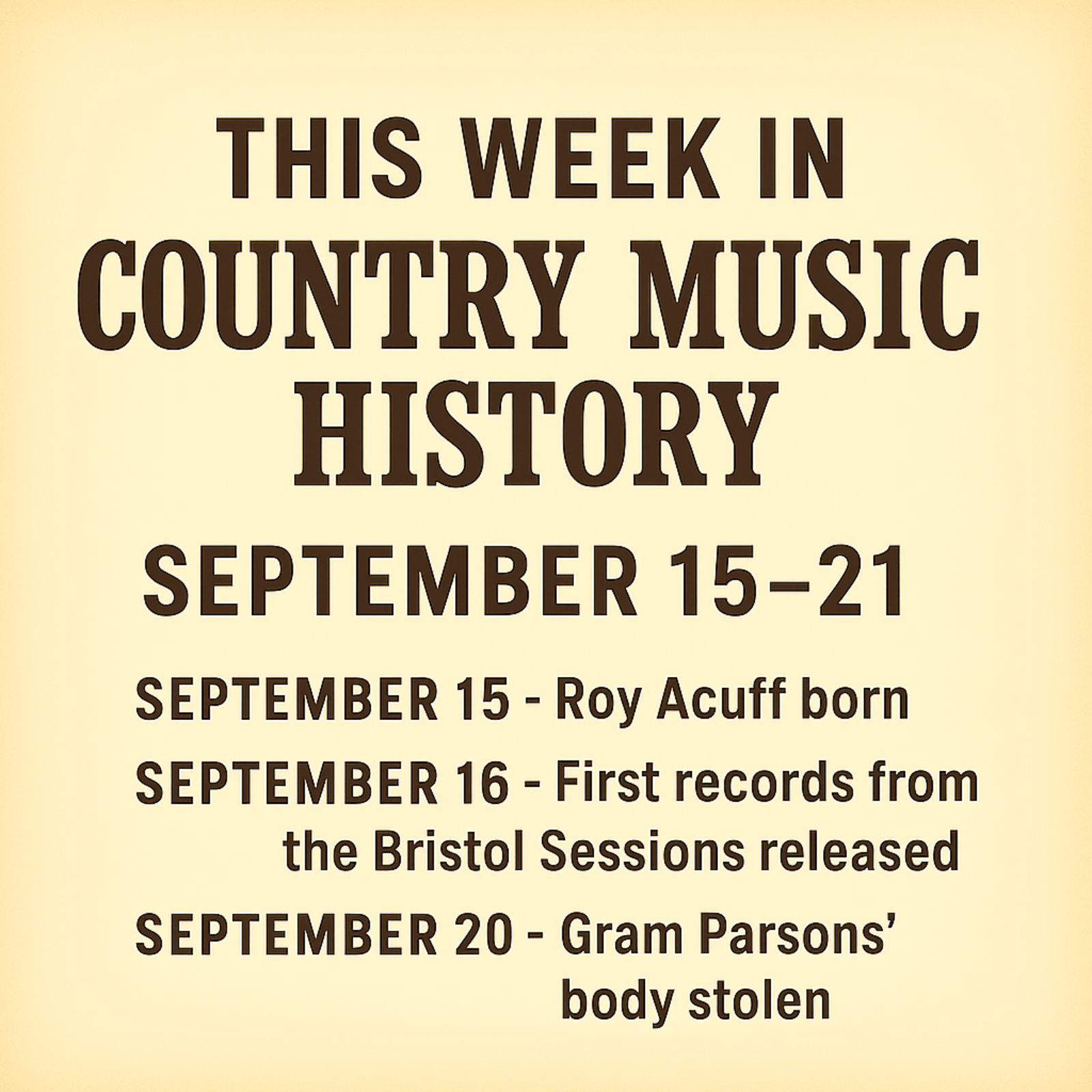 Honky Tonk Tales / This Week In Country Music History 09/15 - 09/21