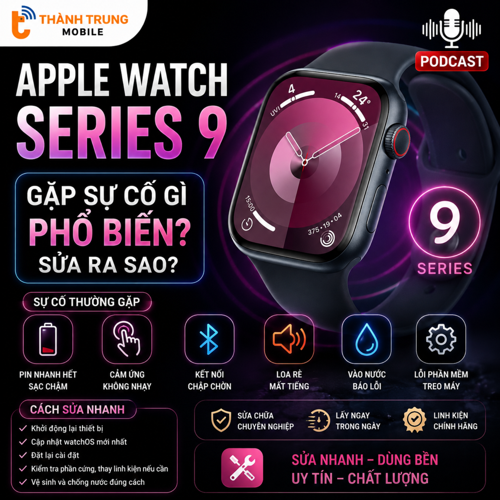 Apple Watch Series 9 gặp sự cố gì phổ biến? sửa ra sao? episode artwork
