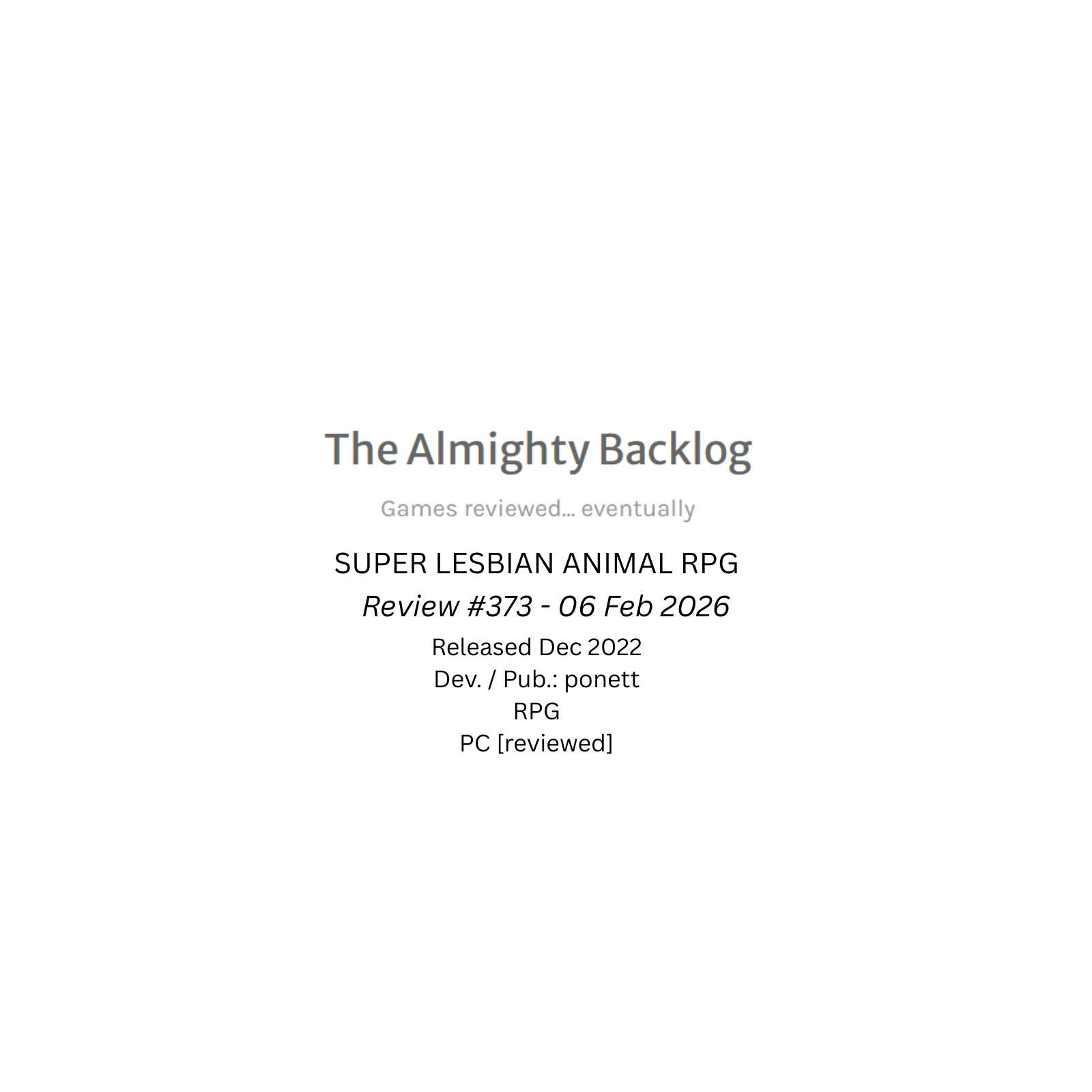 The Almighty Backlog 373 - Super Lesbian Animal RPG episode artwork