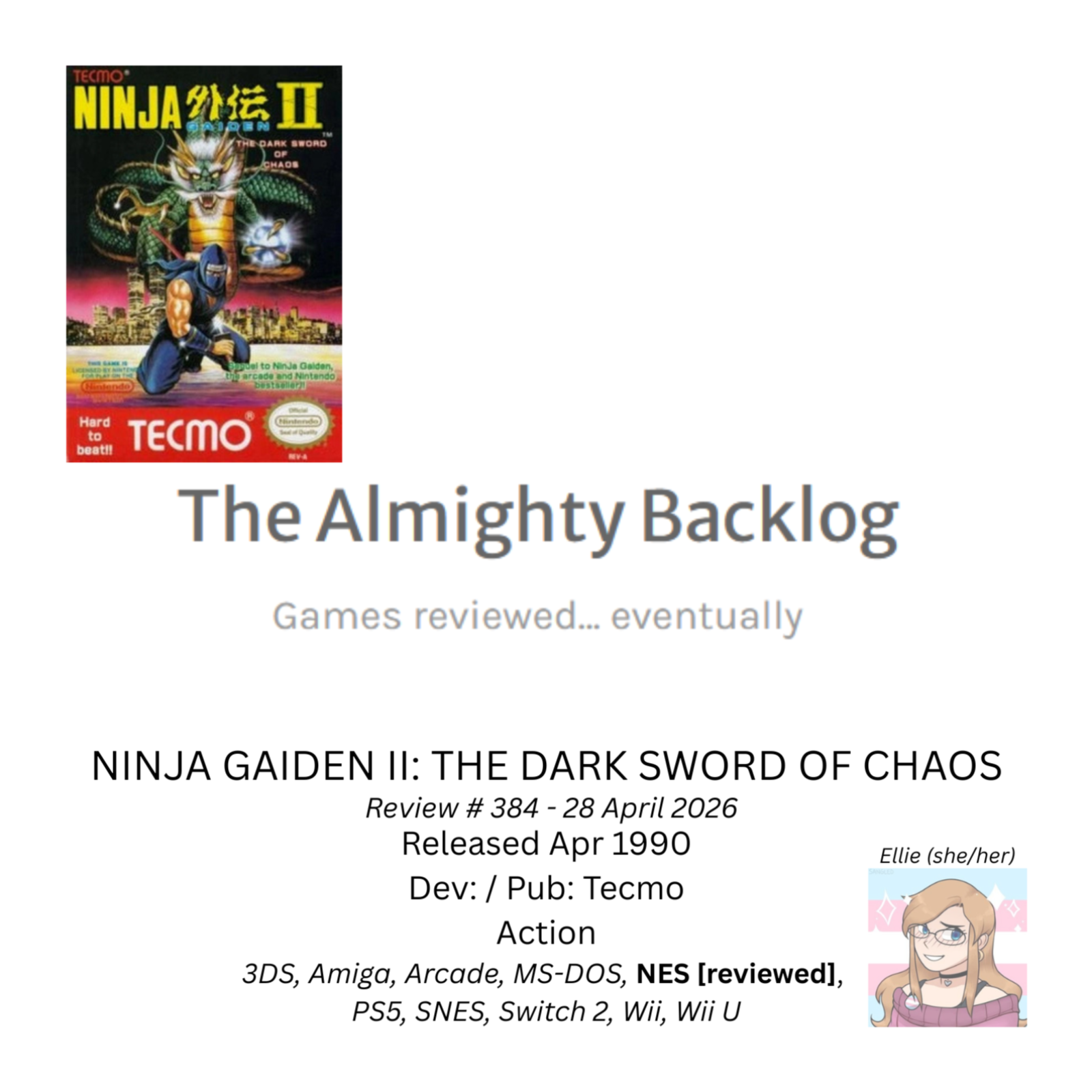 The Almighty Backlog 384 - Ninja Gaiden II: The Dark Sword of Chaos episode artwork