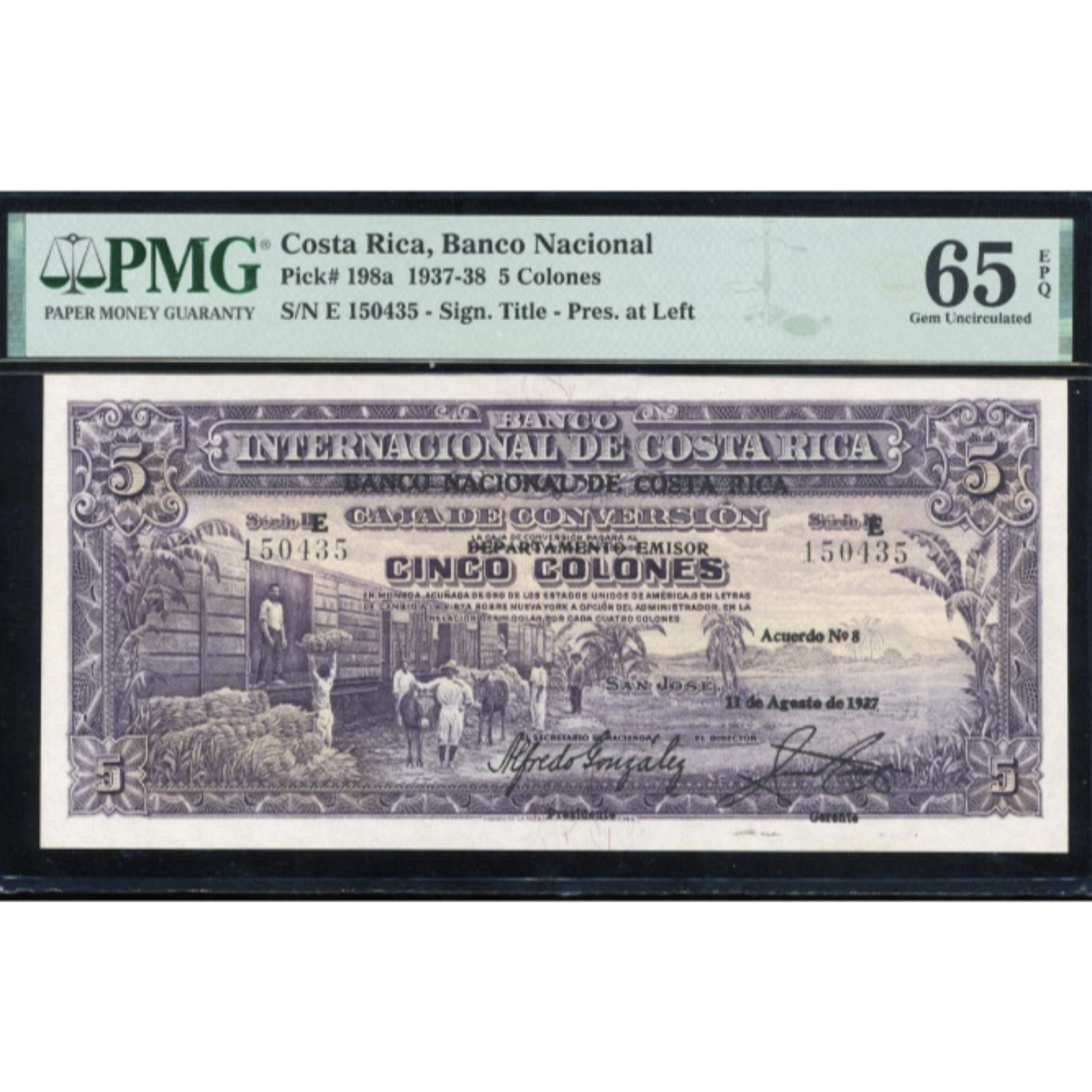 Costa Rica: PMG 65 EPQ Banco National De Costa Rica 5 Colones 1937-1938 (Pick 198a) episode artwork