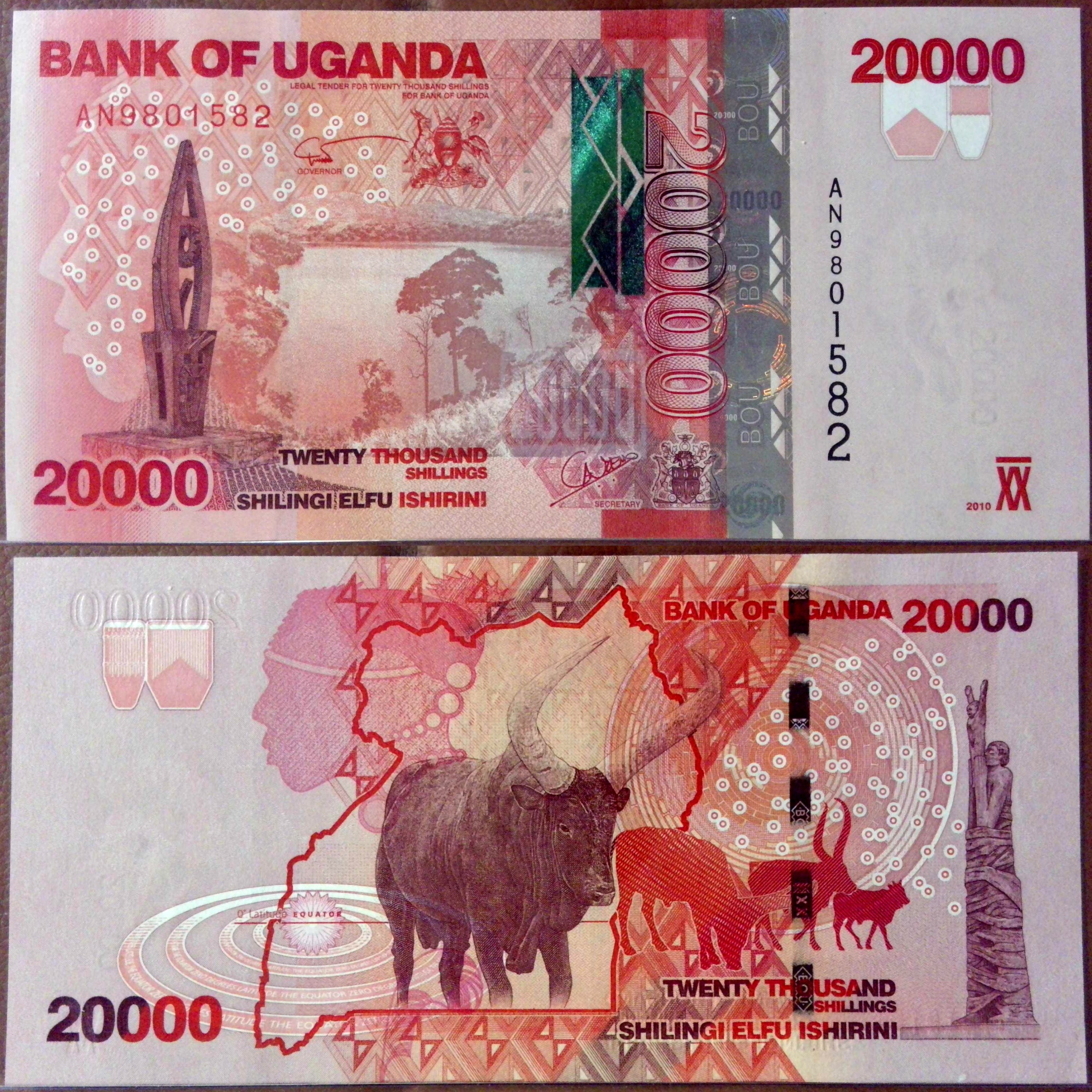 Uganda:  Bank of Uganda 20,000 Shillings Banknote (2010 episode artwork