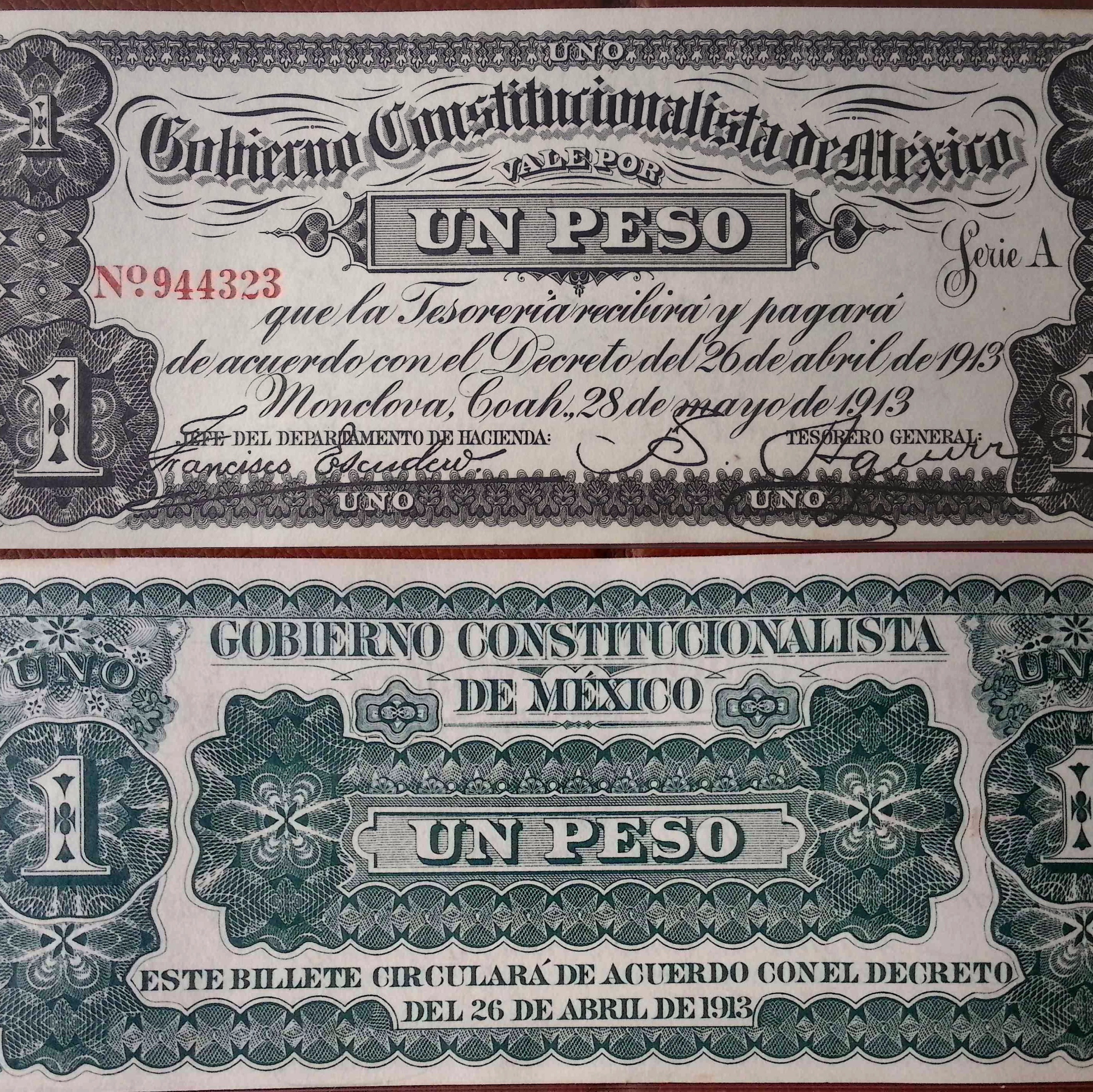 Mexico: Govierno Constitutionalista de Mexico Monclova 1 Peso Banknote (1913) episode artwork