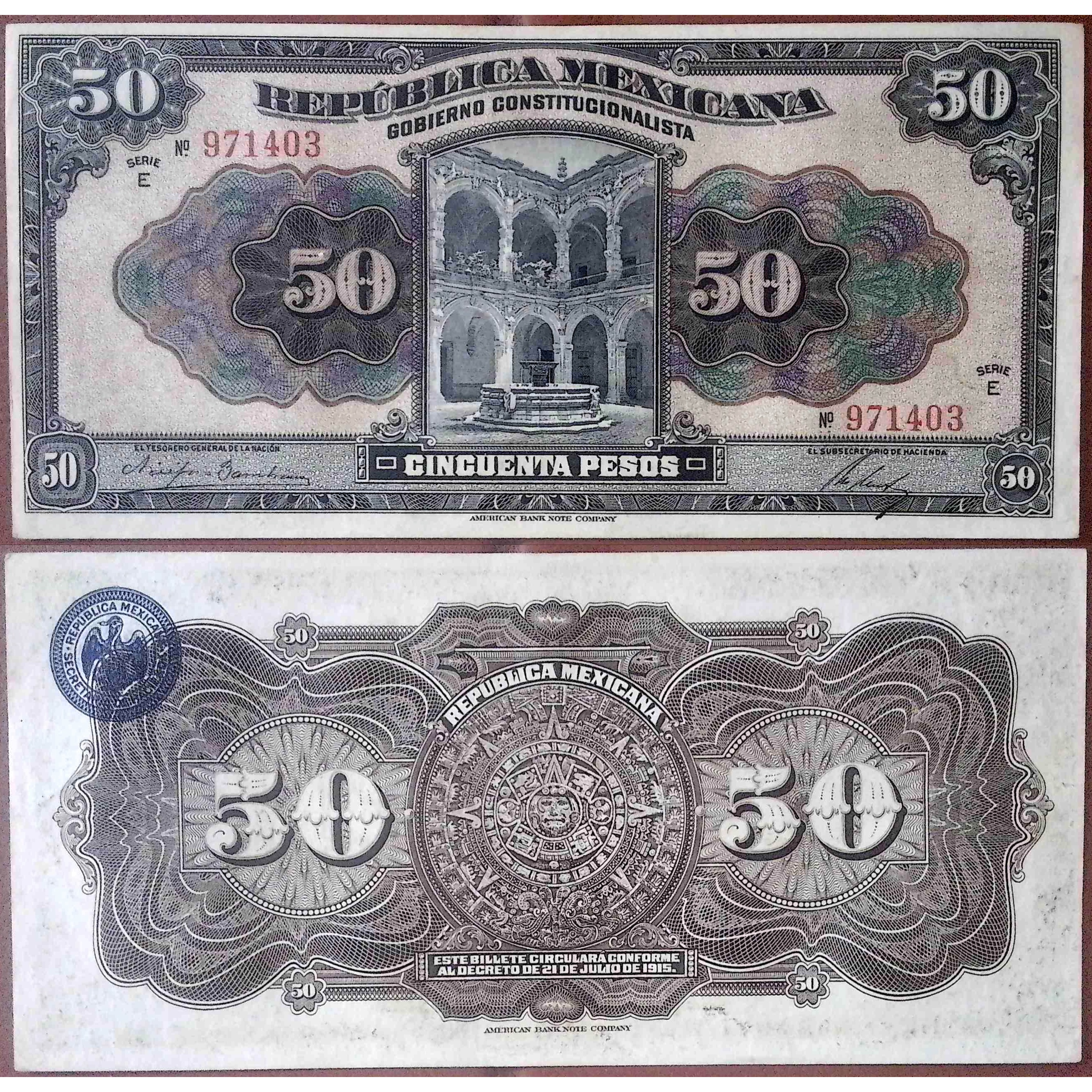 Mexico: República Mexicana Gobierno Constitutionalista 50 Pesos "Infalsificable" Banknote (1915) episode artwork