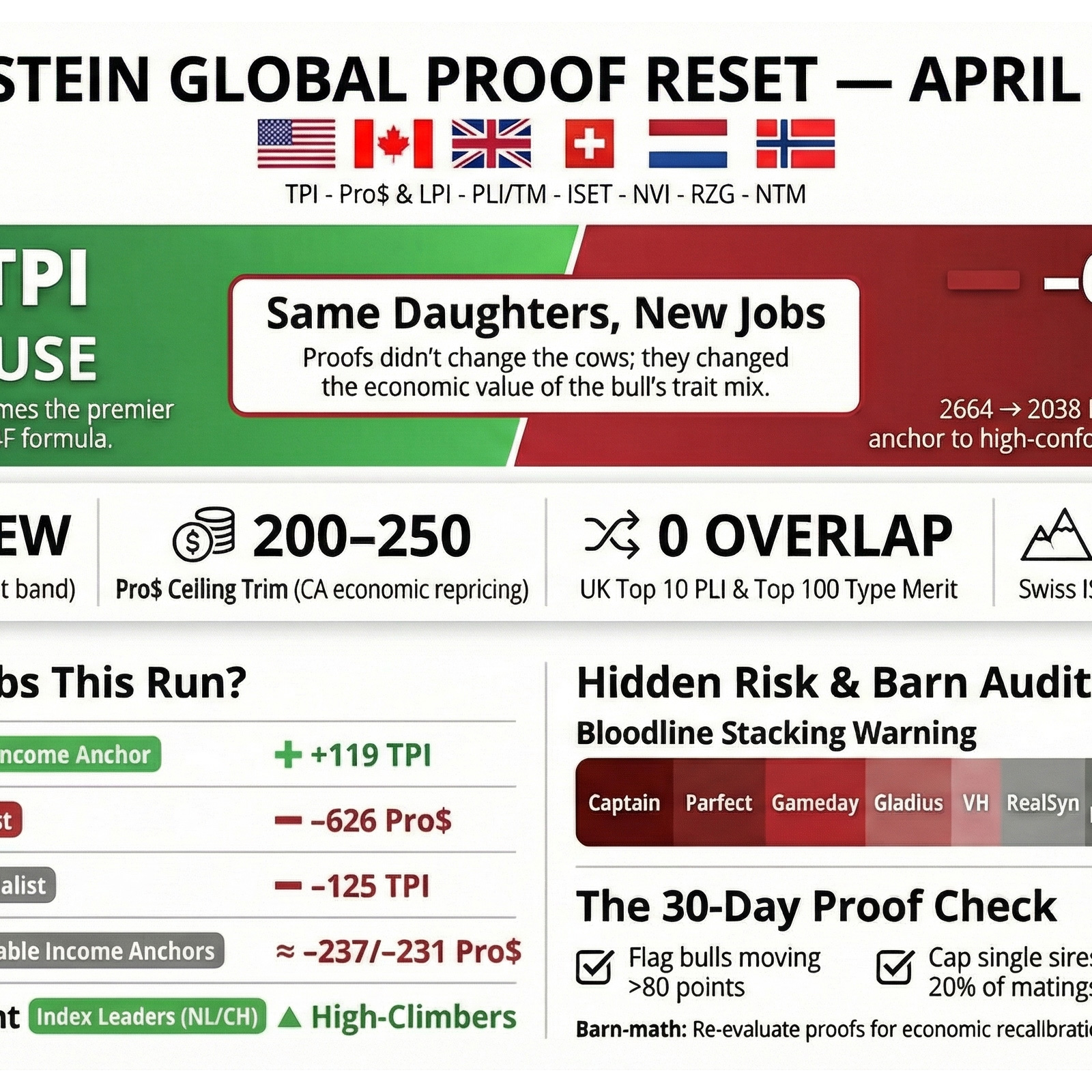 E532 Powerhouse Up 119, Rozline Down 626: The April 2026 Holstein Proof Reset on Your Sire List