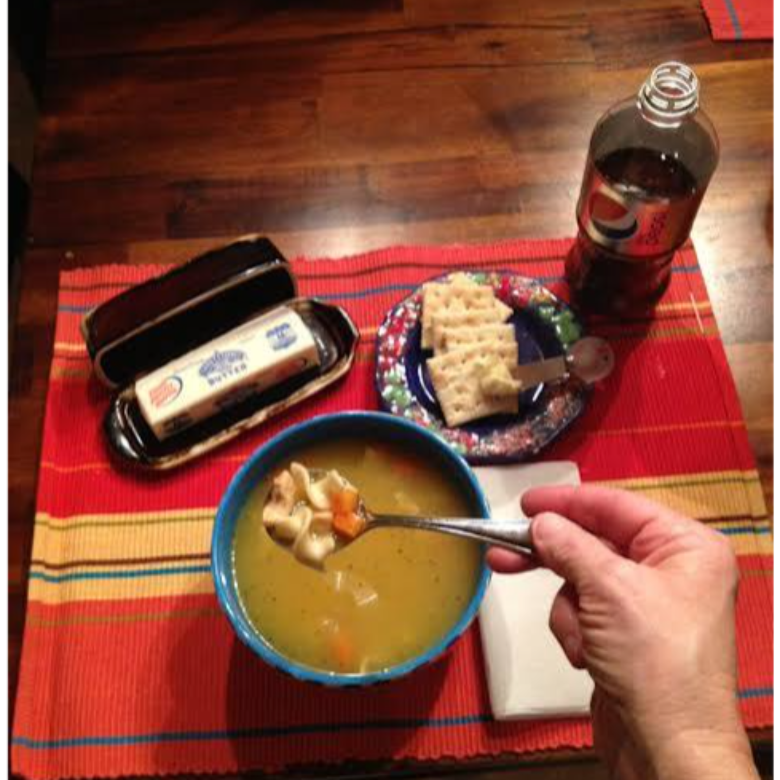 Chicken Noodle Soup With A Soda On The Side