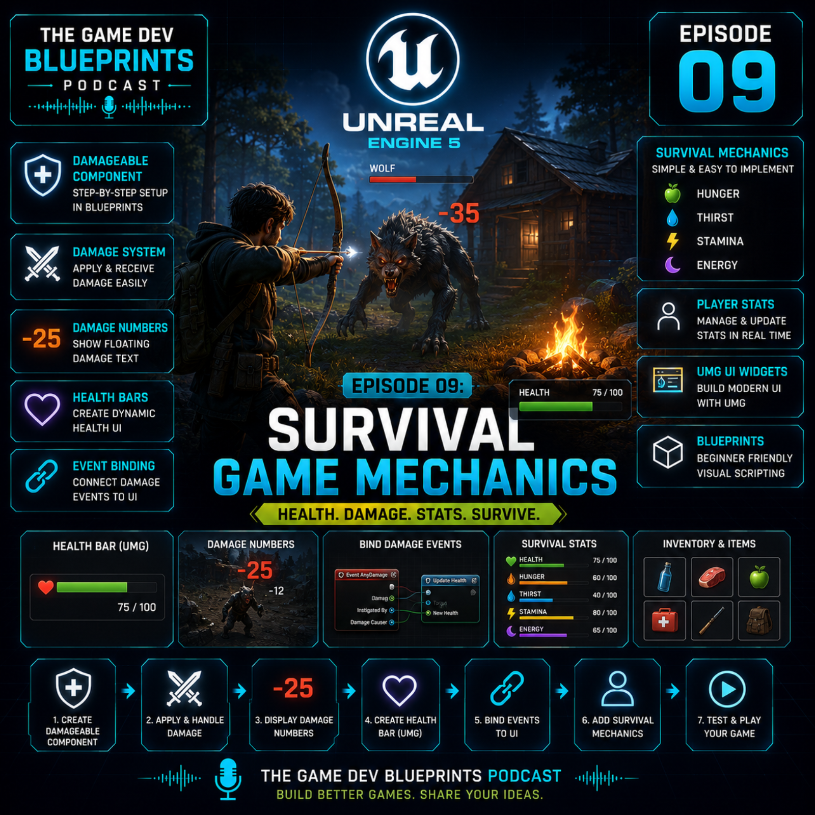 Building Survival Systems in Unreal Engine 5: Health, Damage & UI episode artwork