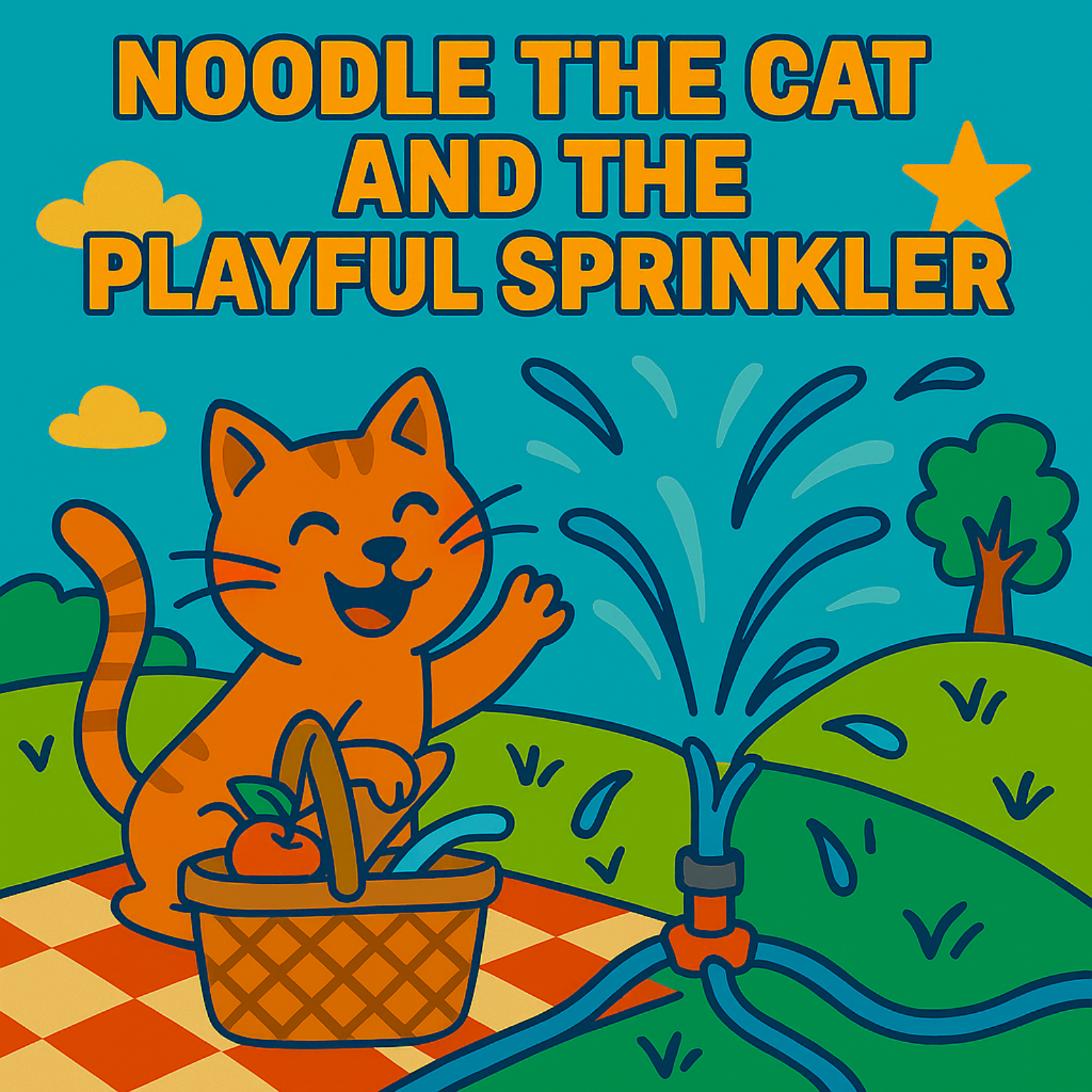 Noodle the Cat and the Playful Sprinkler