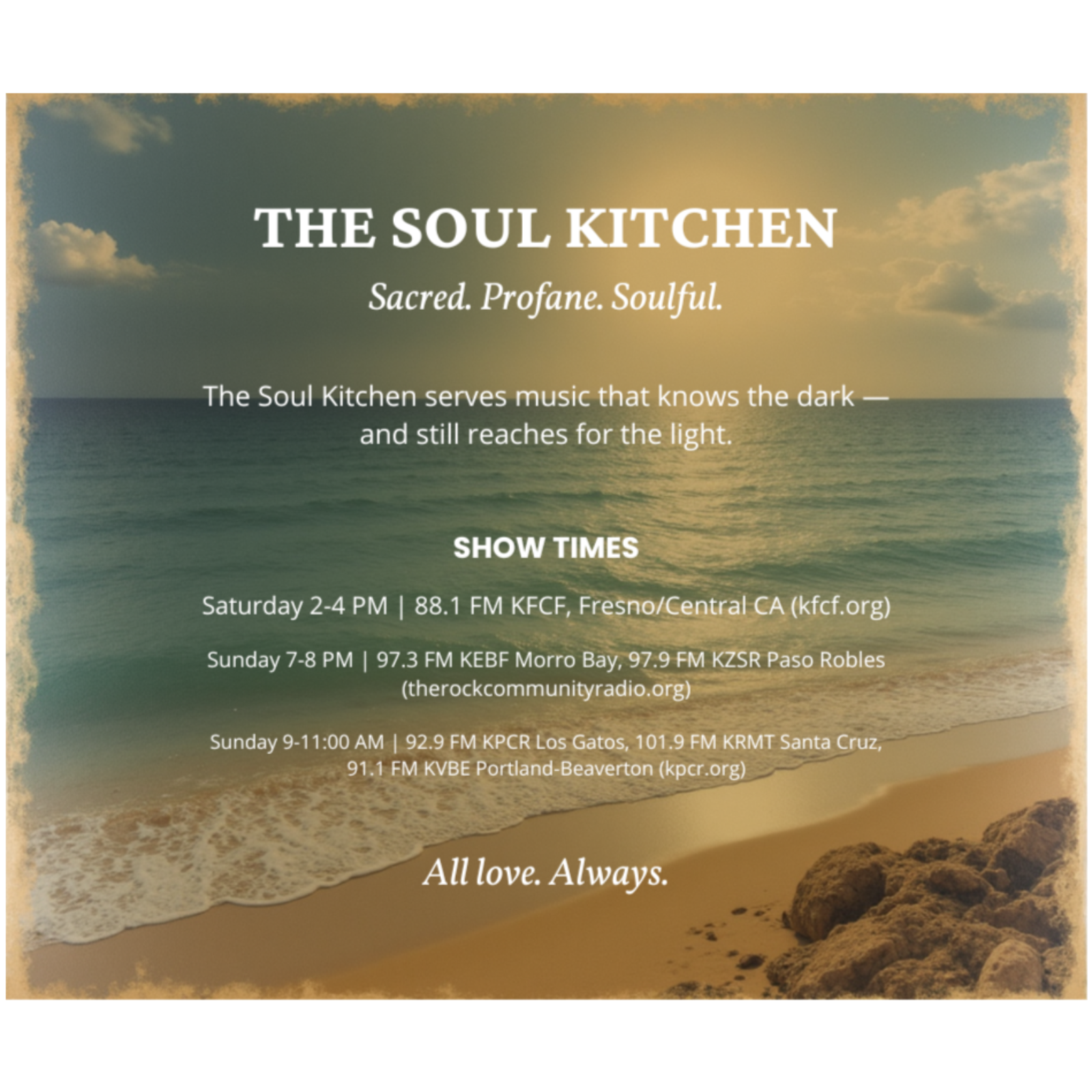 April 26 The Soul Kitchen 92.9 FM KPCR Los Gatos episode artwork