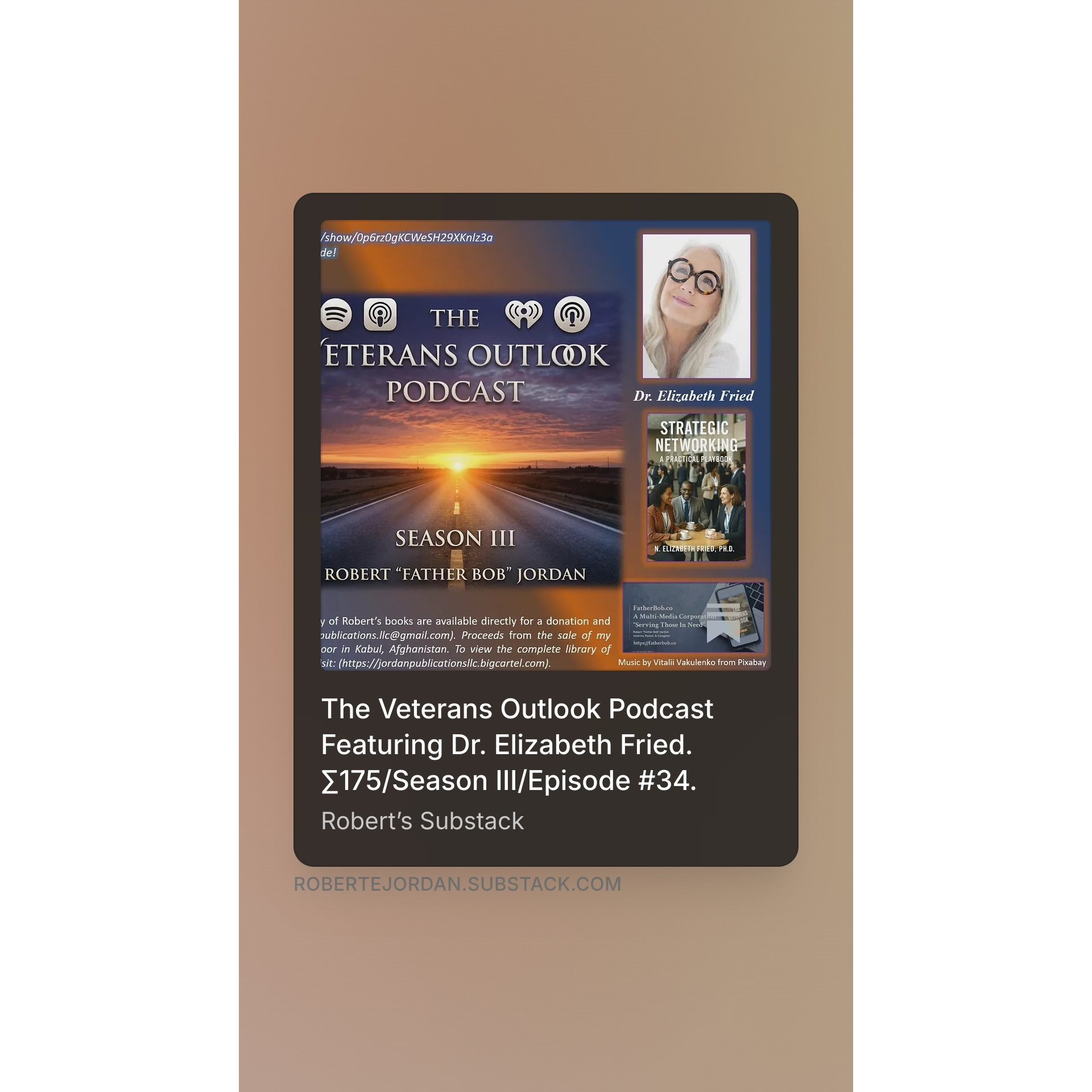 The Veterans Outlook Podcast Featuring Dr. Elizabeth Fried. ∑175/Season III/Episode #34. episode artwork