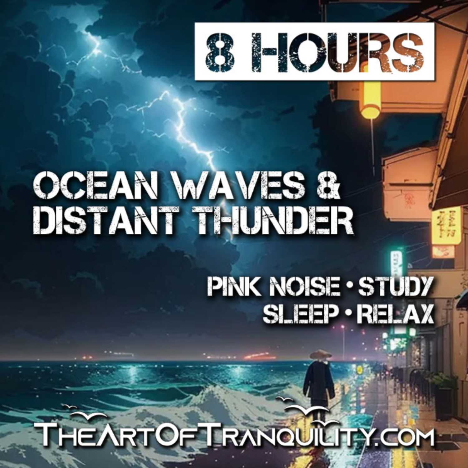 OCEAN WAVES & DISTANT THUNDER | Pink Noise to Study, Sleep or Relax | 8 Hrs episode artwork