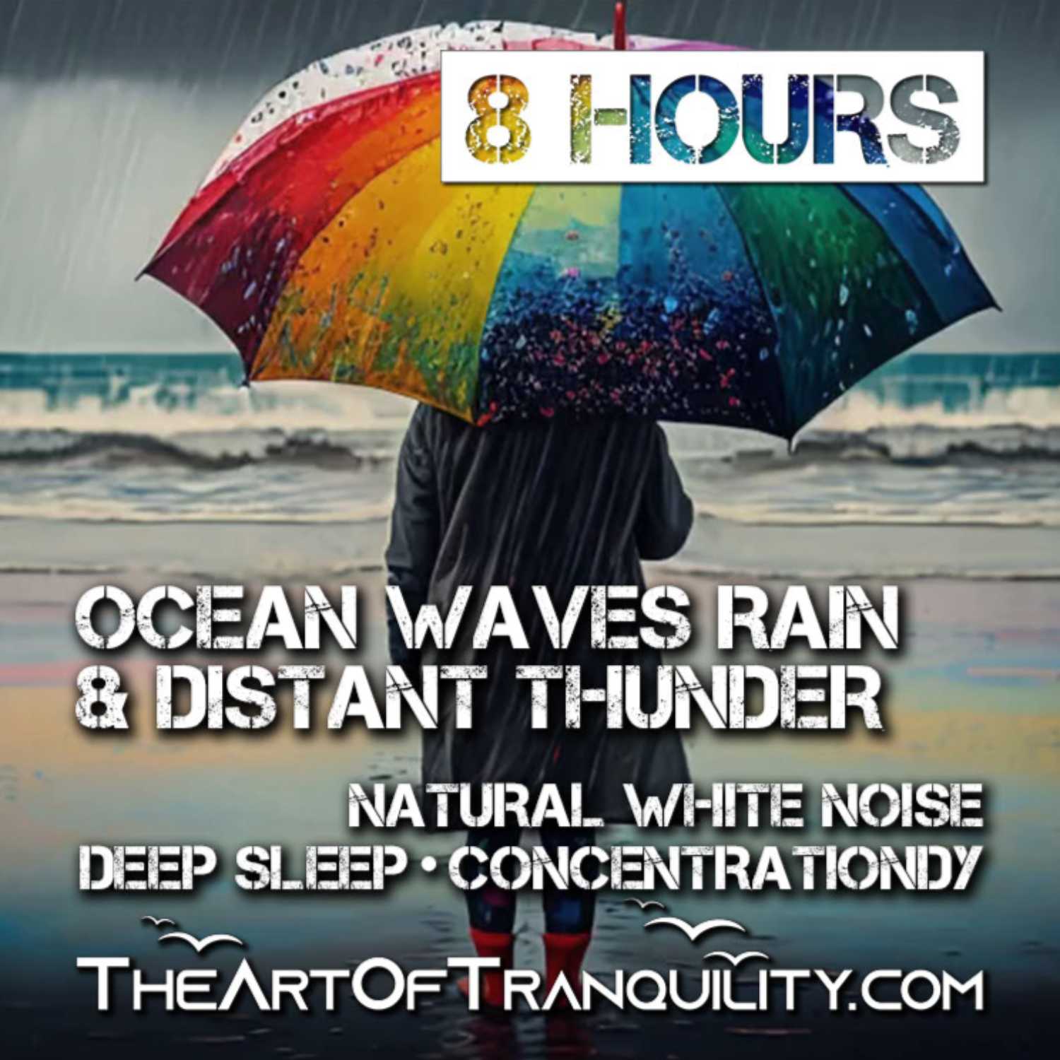 OCEAN WAVES RAIN DISTANT THUNDER | Natural White Noise Deep Sleep, Concentration | 8 Hrs episode artwork
