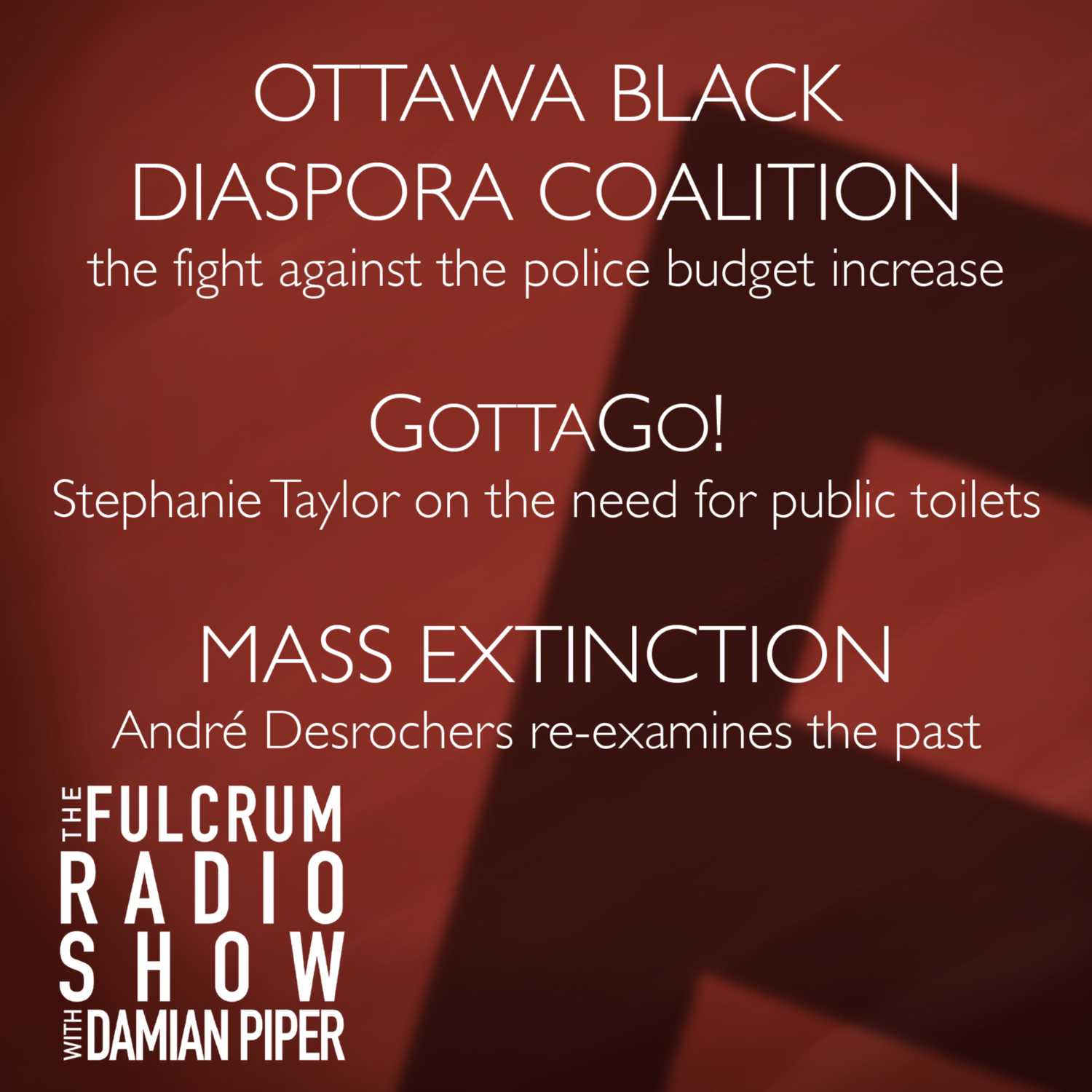 Episode 10: Ottawa Black Diaspora Coalition on the Police Budget; Stephanie Taylor, GottaGo!; André Desrochers, Mass Extinction
