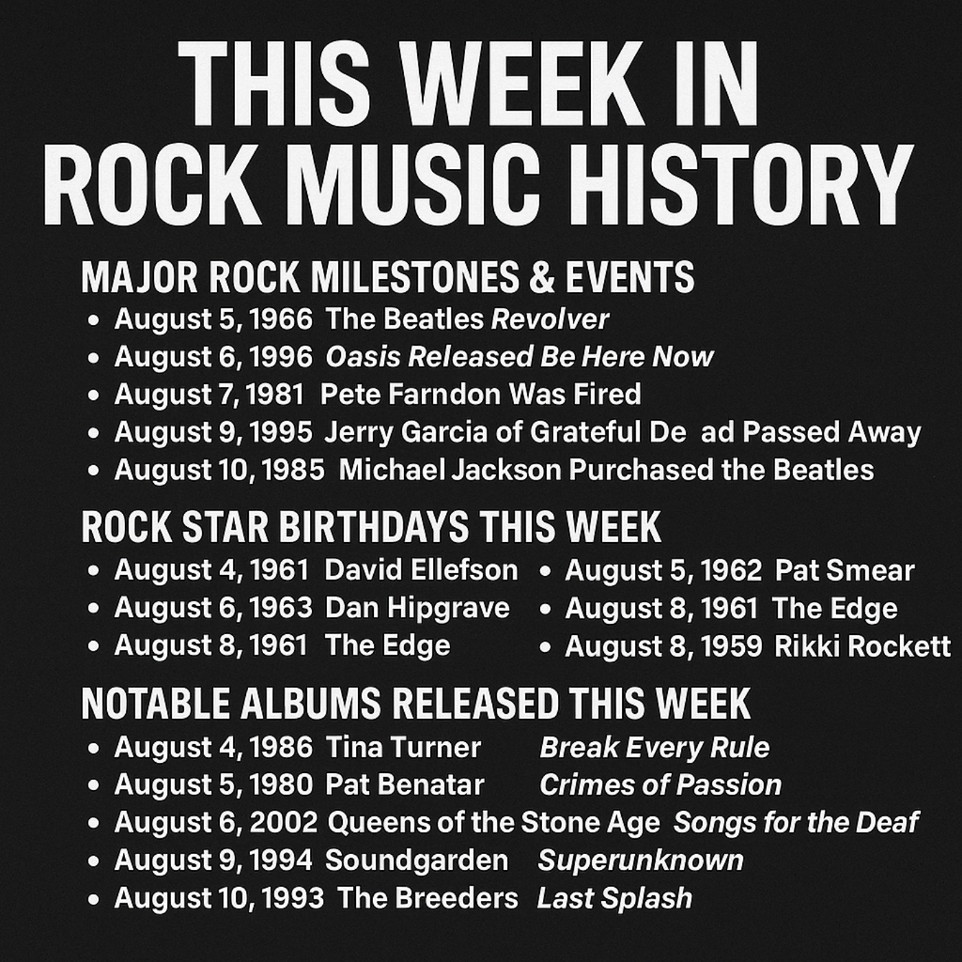 The Rock Pod / This Week in Rock Music History 08/04 - 08/10/2025