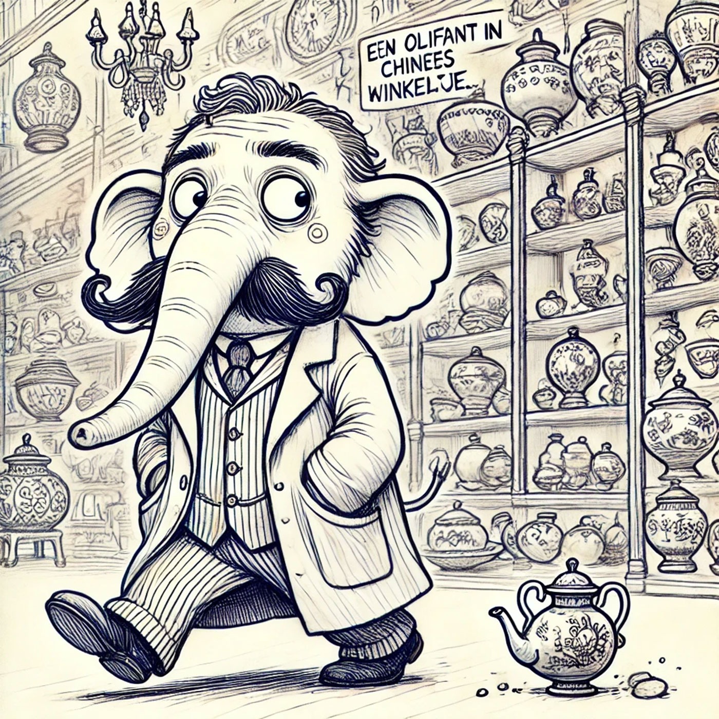 Een olifant in een chinees winkeltje episode artwork