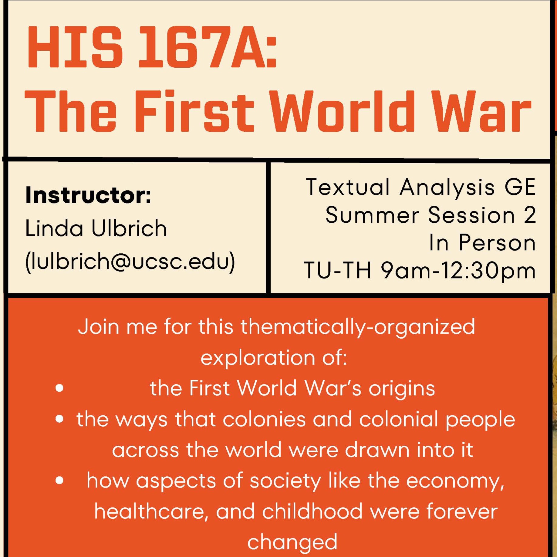 Looking for a Class this Summer? HIS 167A The First World War