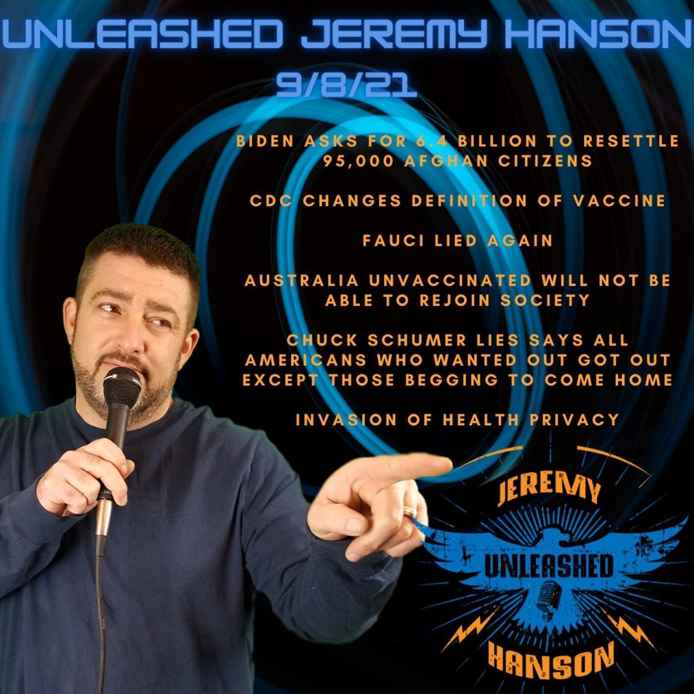 Unleashed Jeremy Hanson 9/8/21 Outrageous Biden asks for 6.4 billion to resettle 95,000 Afghani's,  Invasion of health privacy episode artwork