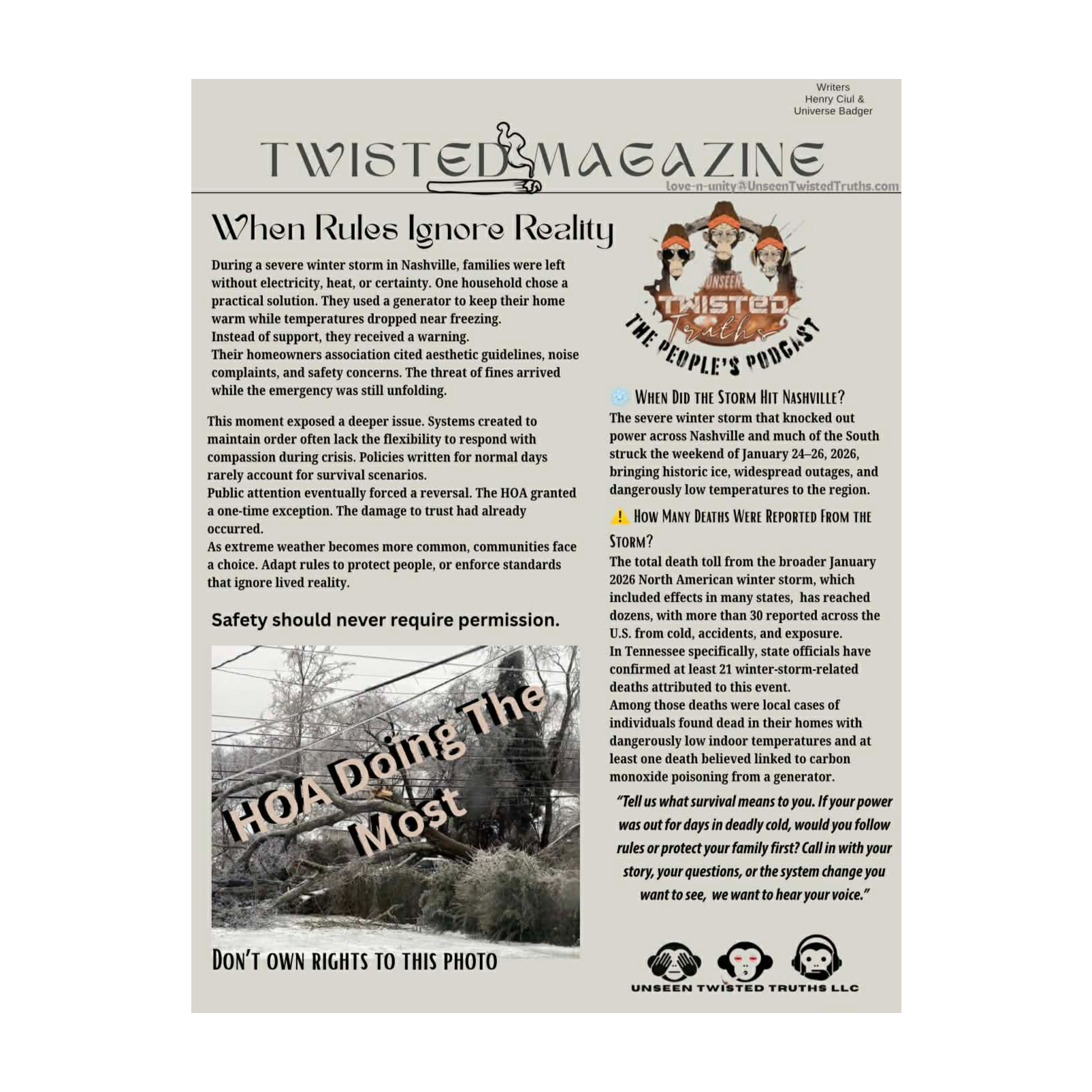 “When Rules Ignore Reality: HOA Power, Winter Storms, and Who Gets to Decide Safety”