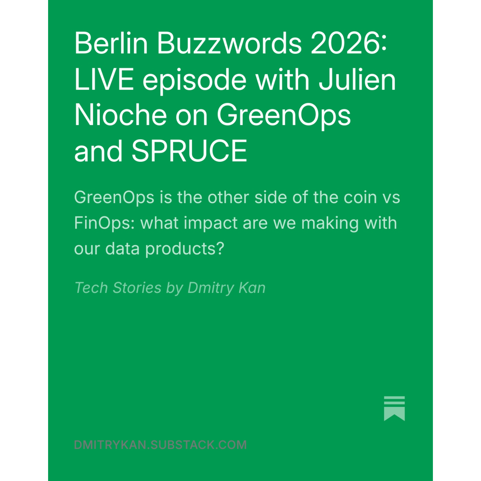 Berlin Buzzwords 2026 - Julien Nioche on Greenops and new open source project SPRUCE episode artwork