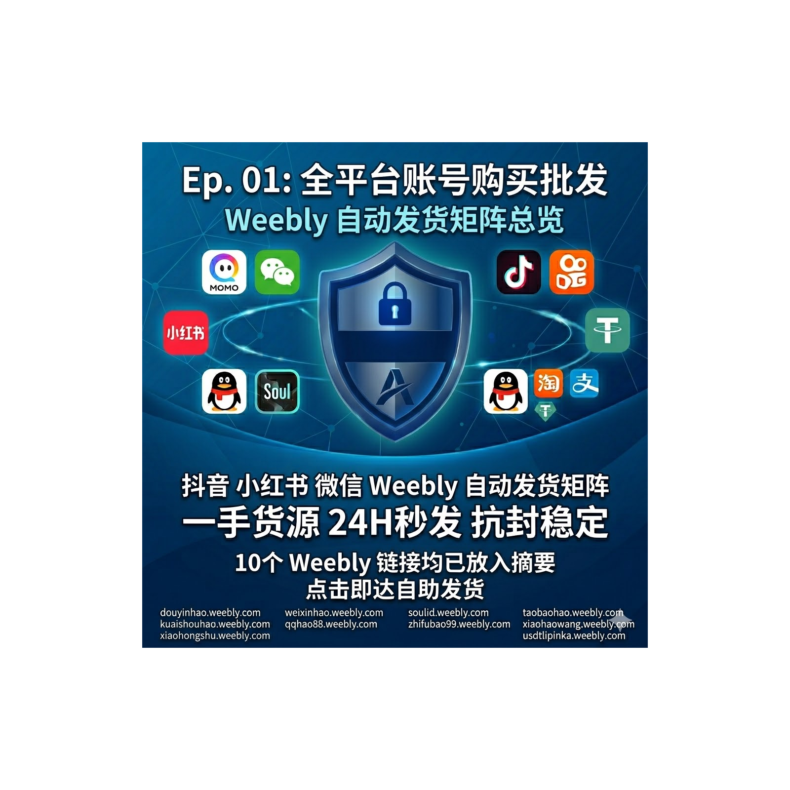 全平台账号购买批发 - 抖音/小红书/微信实名号 Weebly 24H 自动发货 episode artwork