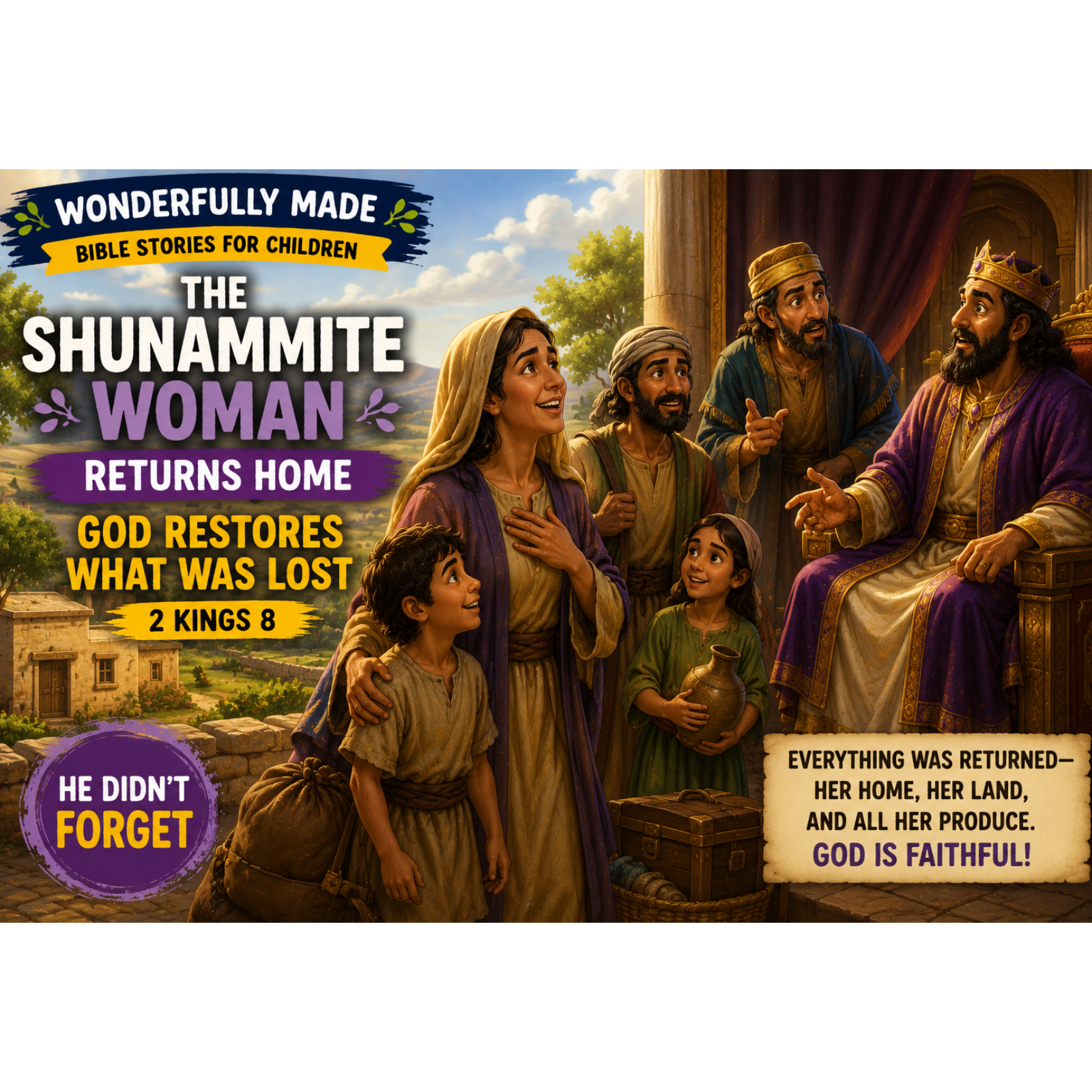 The Shunammite Woman Returns Home | God Restores What Was Lost (2 Kings 8) | Bible Story for Kids episode artwork